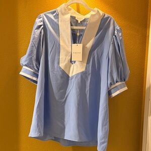 Entro Sky Blue Blouse with White Accents